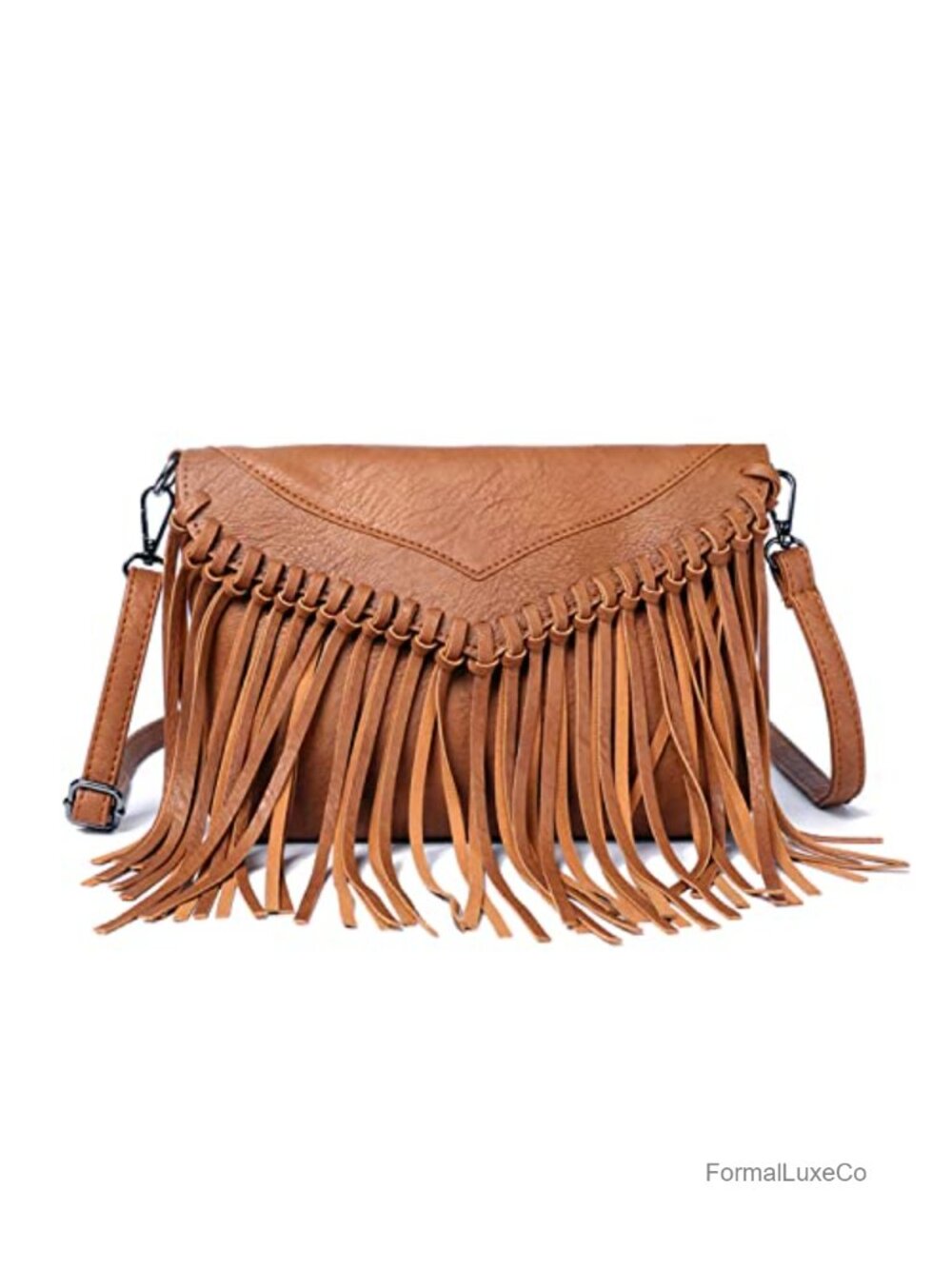 Faux Leather Fringe Crossbody Purse with Tassel